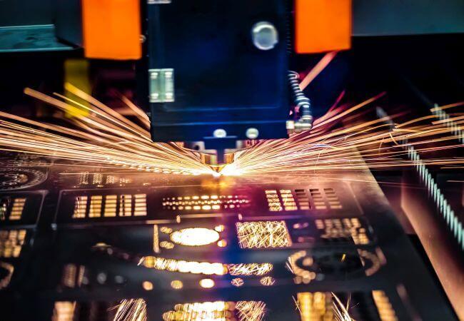 CNC Laser cutting of metal, modern industrial technology.