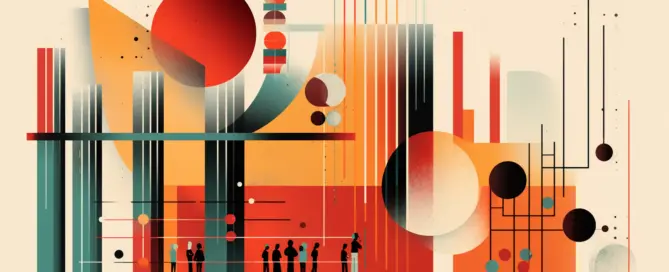 Imagem abstrata representando a interseção entre tecnologia e direito, simbolizando a união das Lawtechs e Legaltechs