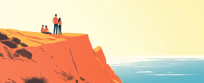 Família observando o mar