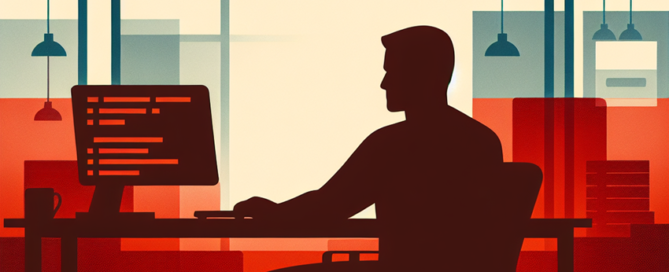 programador utilizando um computador e protegido pelo seguro hacker