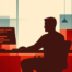 programador utilizando um computador e protegido pelo seguro hacker