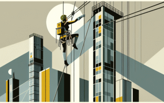 mulher praticando alpinismo industrial seguro