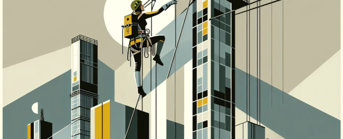 mulher praticando alpinismo industrial seguro