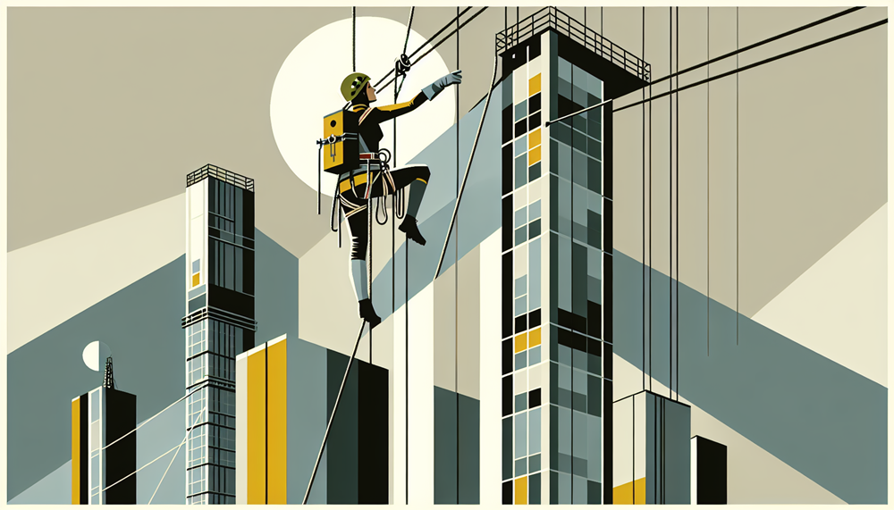 mulher praticando alpinismo industrial seguro