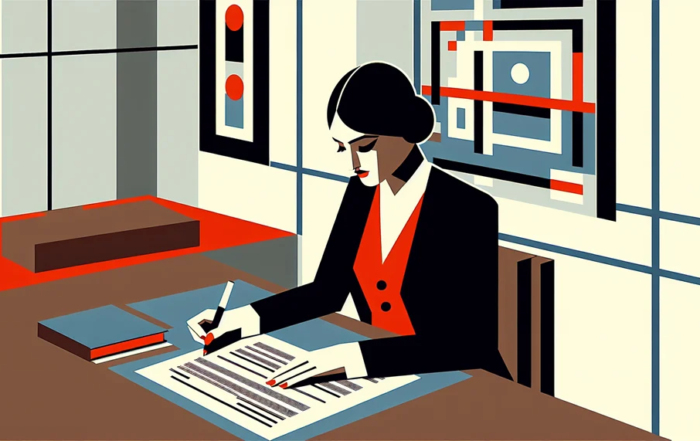 mulher assinando contrato de seguro garantia