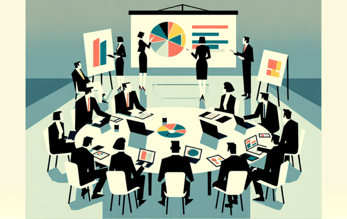 Administradores, conselheiros e gestores reunidos em mesa de reunião para Seguro D&O.