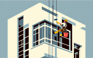 funcionário realizando limpeza de obra em rapel para seguro