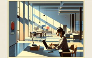 Mulher trabalhando em notebook protegida por seguro cyber