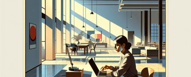 Mulher trabalhando em notebook protegida por seguro cyber